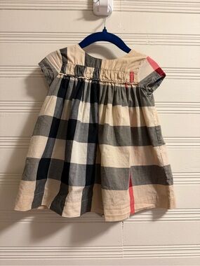 Burberry Children Nova Check Plaid Cotton Dress Beige Black Red